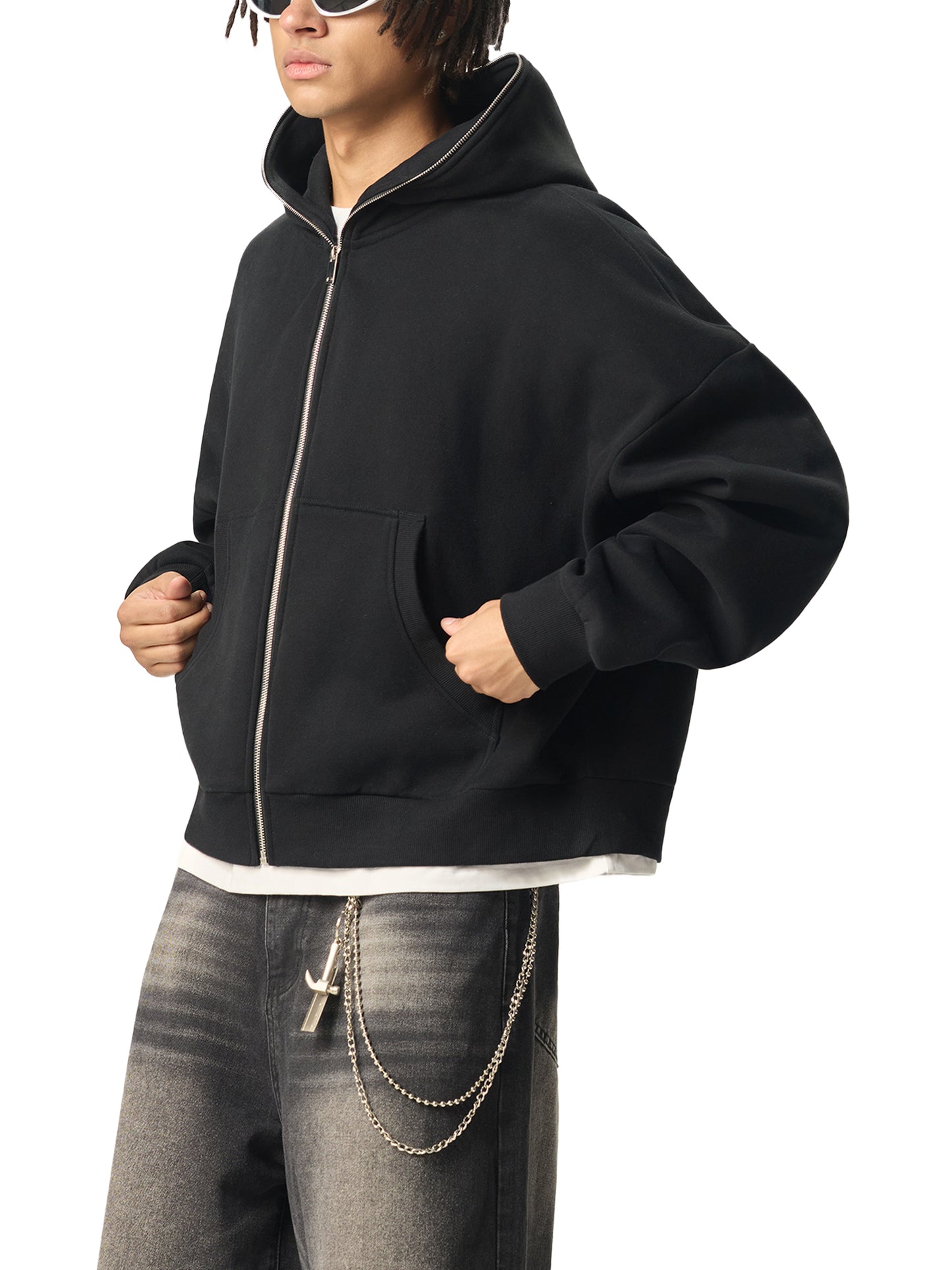 WORLD SAVIOR Fleeced Full-Zip Boxy Hoodie