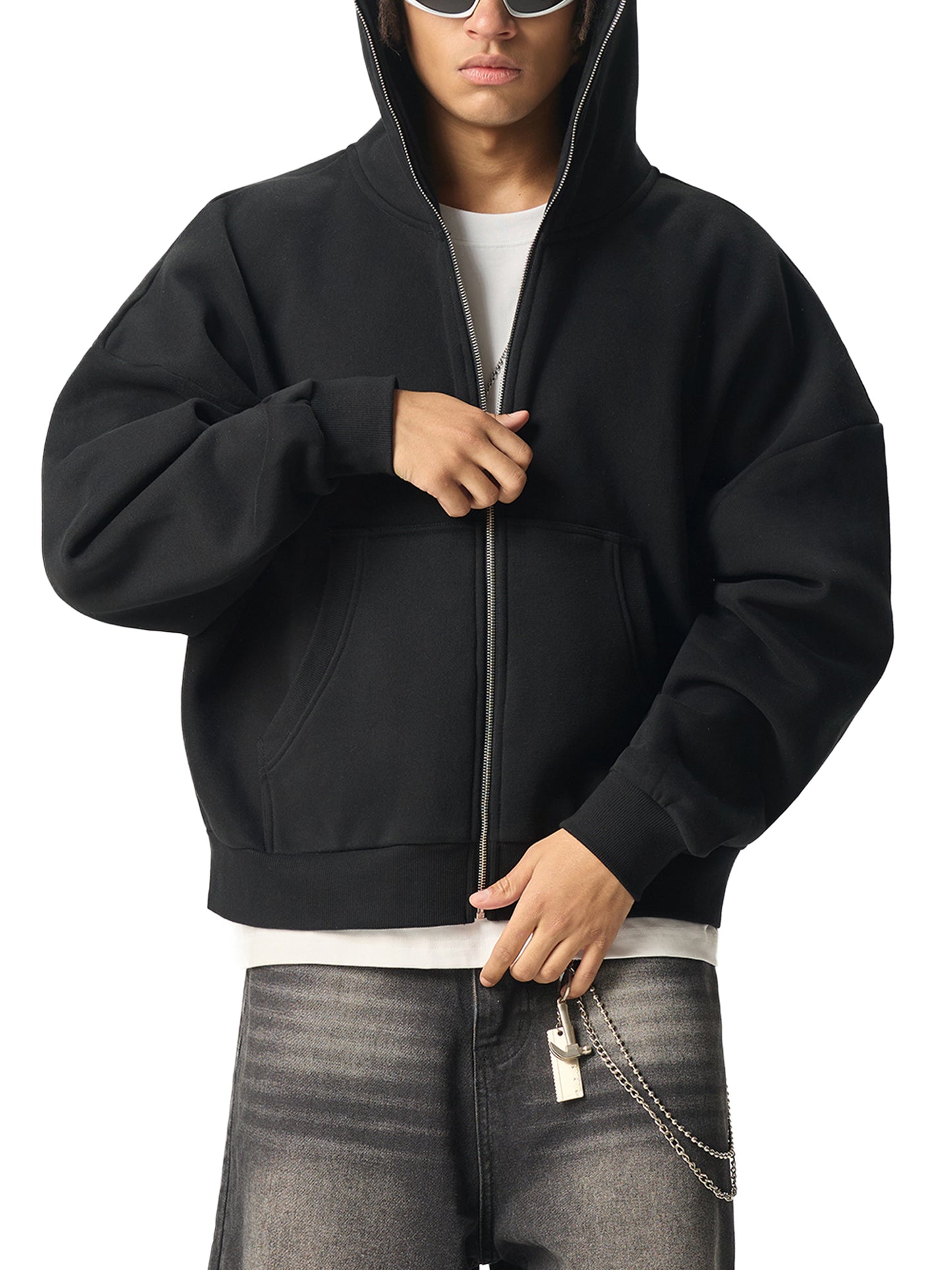 WORLD SAVIOR Fleeced Full-Zip Boxy Hoodie