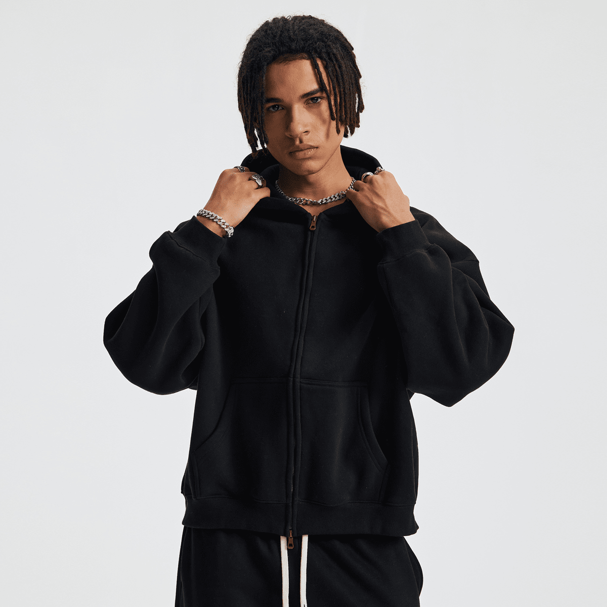 Boxy Cropped Fleece Zip-up Hoodie