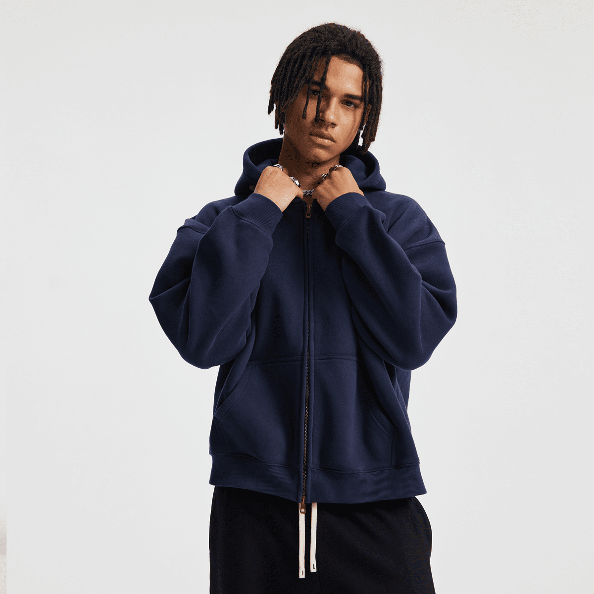 Boxy Cropped Fleece Zip-up Hoodie
