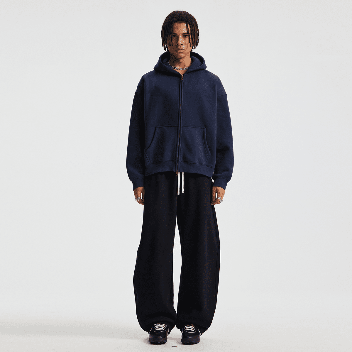 Boxy Cropped Fleece Zip-up Hoodie